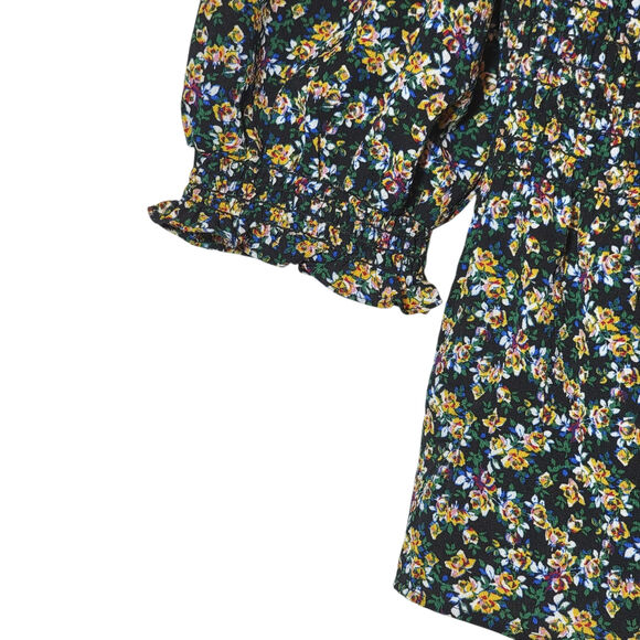 Max Studio Floral Peplum Top Blouse Smocked Blue Pink Yellow Boho Cottagecore L - Picture 4 of 12